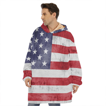 Grunge USA Flag Print Hoodie Blanket