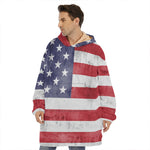 Grunge USA Flag Print Hoodie Blanket