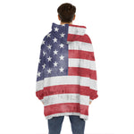 Grunge USA Flag Print Hoodie Blanket