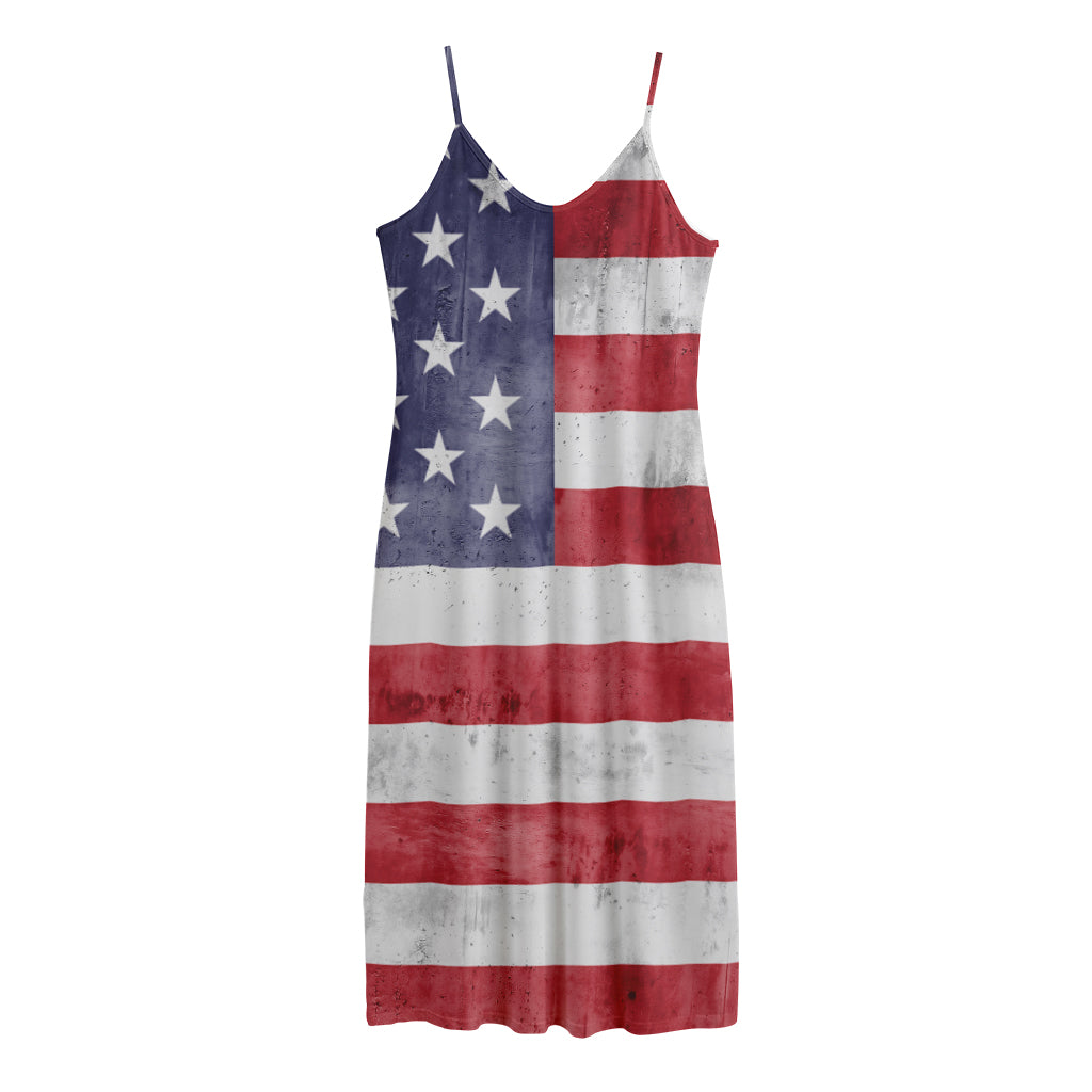 Grunge USA Flag Print Jersey Midi Cami Dress