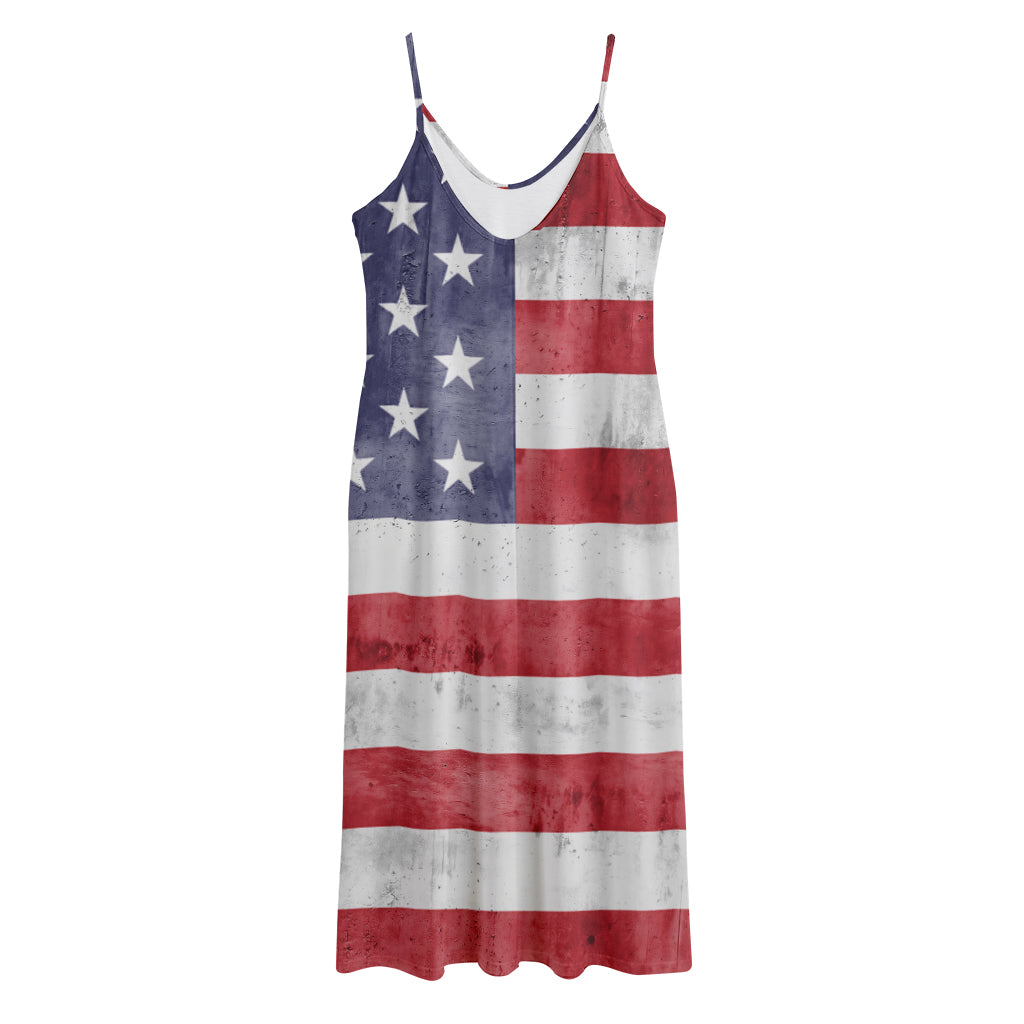 Grunge USA Flag Print Jersey Midi Cami Dress