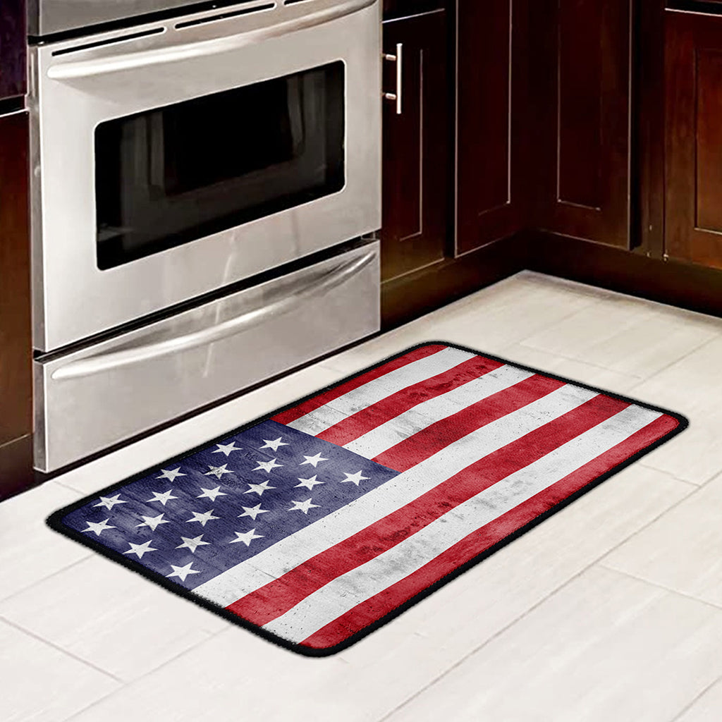 Grunge USA Flag Print Kitchen Mat