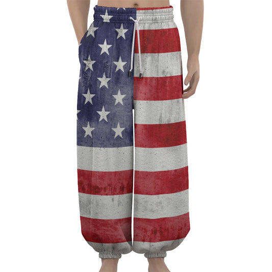 Grunge USA Flag Print Lantern Pants