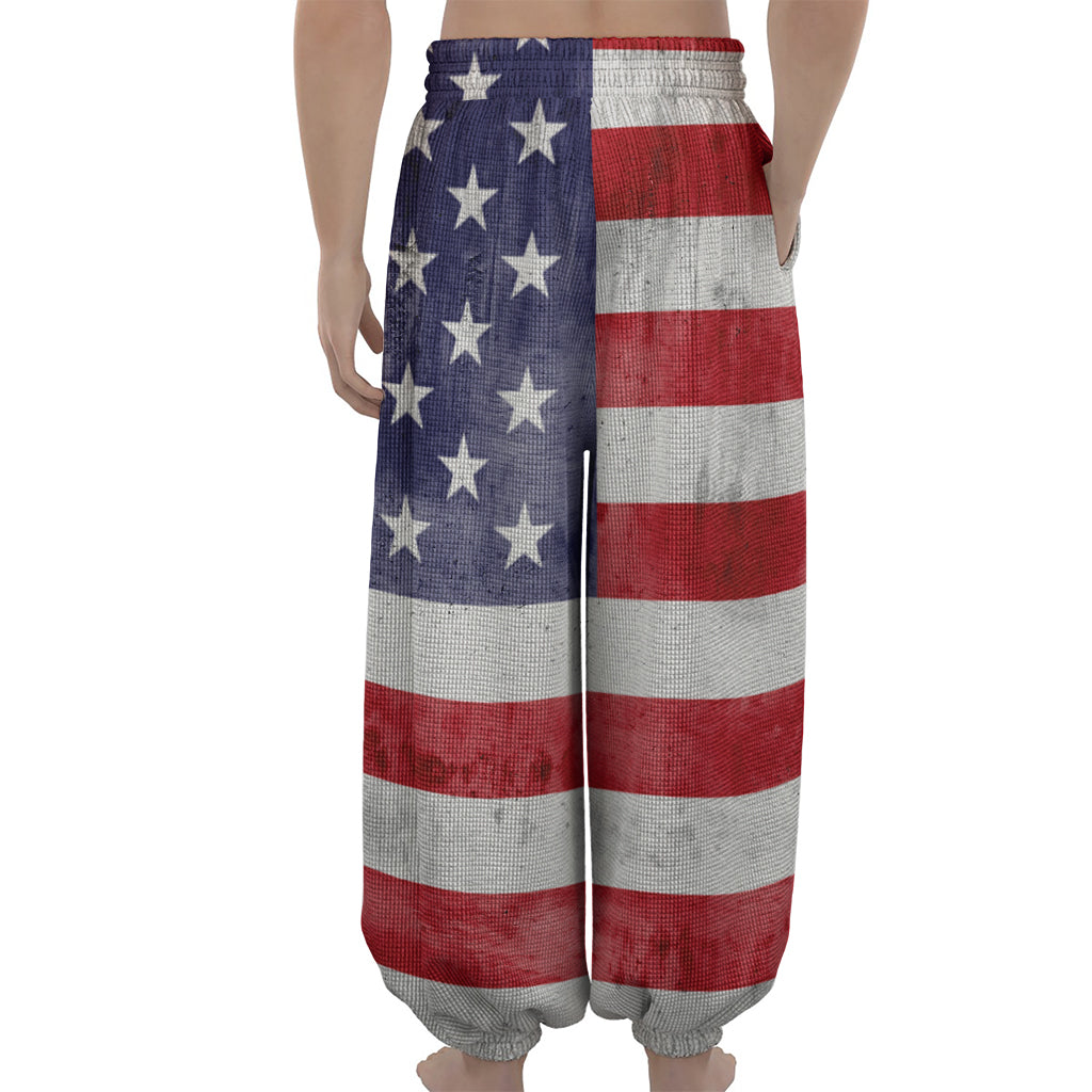Grunge USA Flag Print Lantern Pants