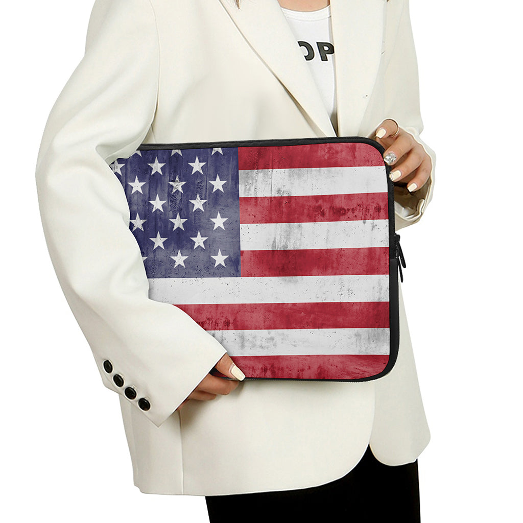 Grunge USA Flag Print Laptop Sleeve