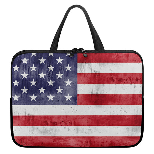 Grunge USA Flag Print Laptop Sleeve With Handle