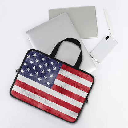Grunge USA Flag Print Laptop Sleeve With Handle