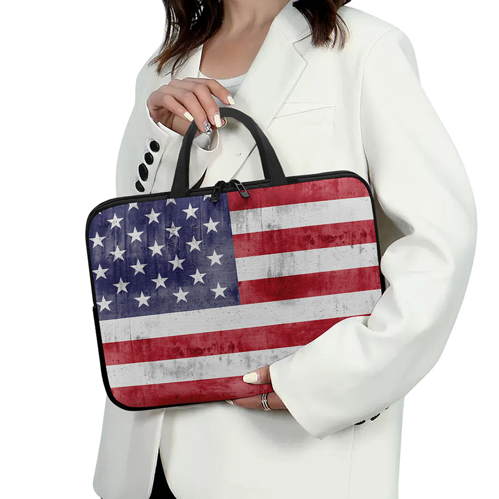 Grunge USA Flag Print Laptop Sleeve With Handle