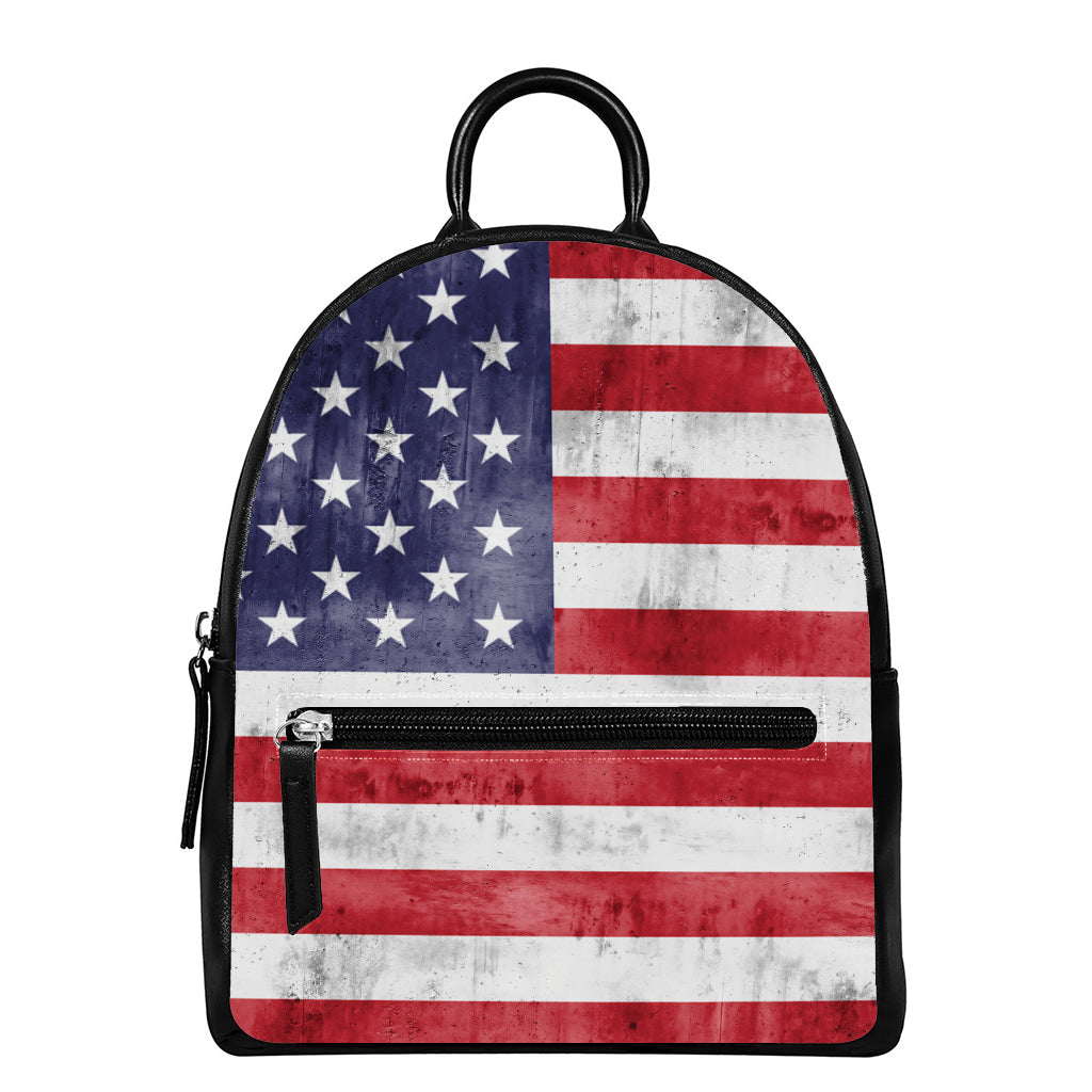 Grunge USA Flag Print Leather Backpack
