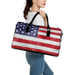 Grunge USA Flag Print Leather Duffle Bag