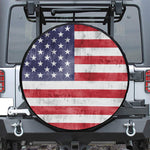 Grunge USA Flag Print Leather Spare Tire Cover