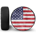 Grunge USA Flag Print Leather Spare Tire Cover