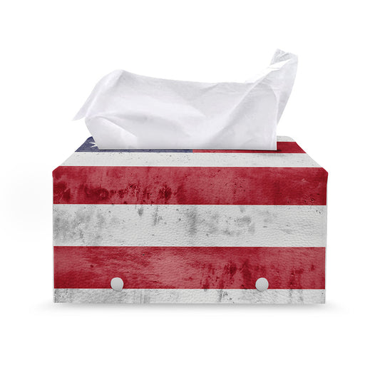 Grunge USA Flag Print Leather Tissue Box Cover