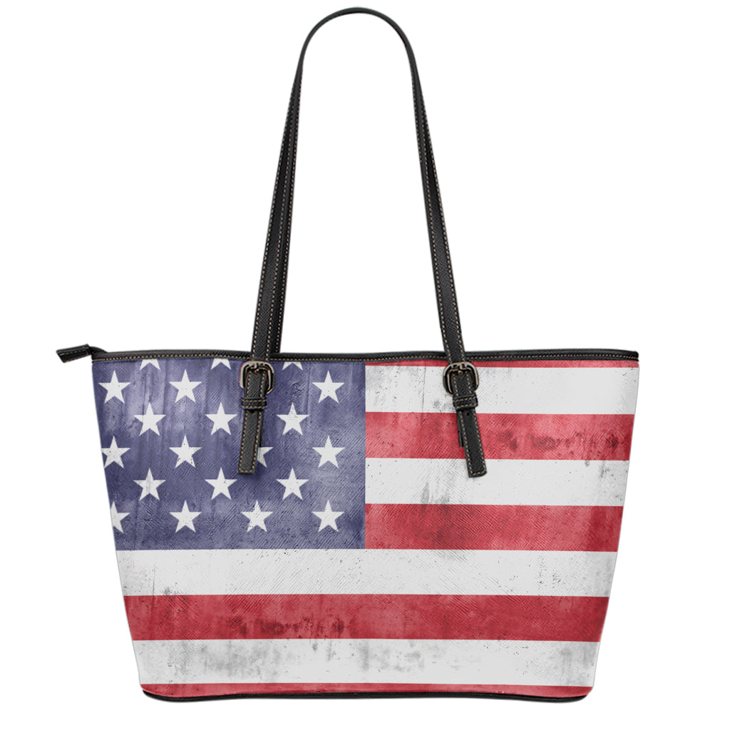 Grunge USA Flag Print Leather Tote Bag