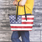 Grunge USA Flag Print Leather Tote Bag