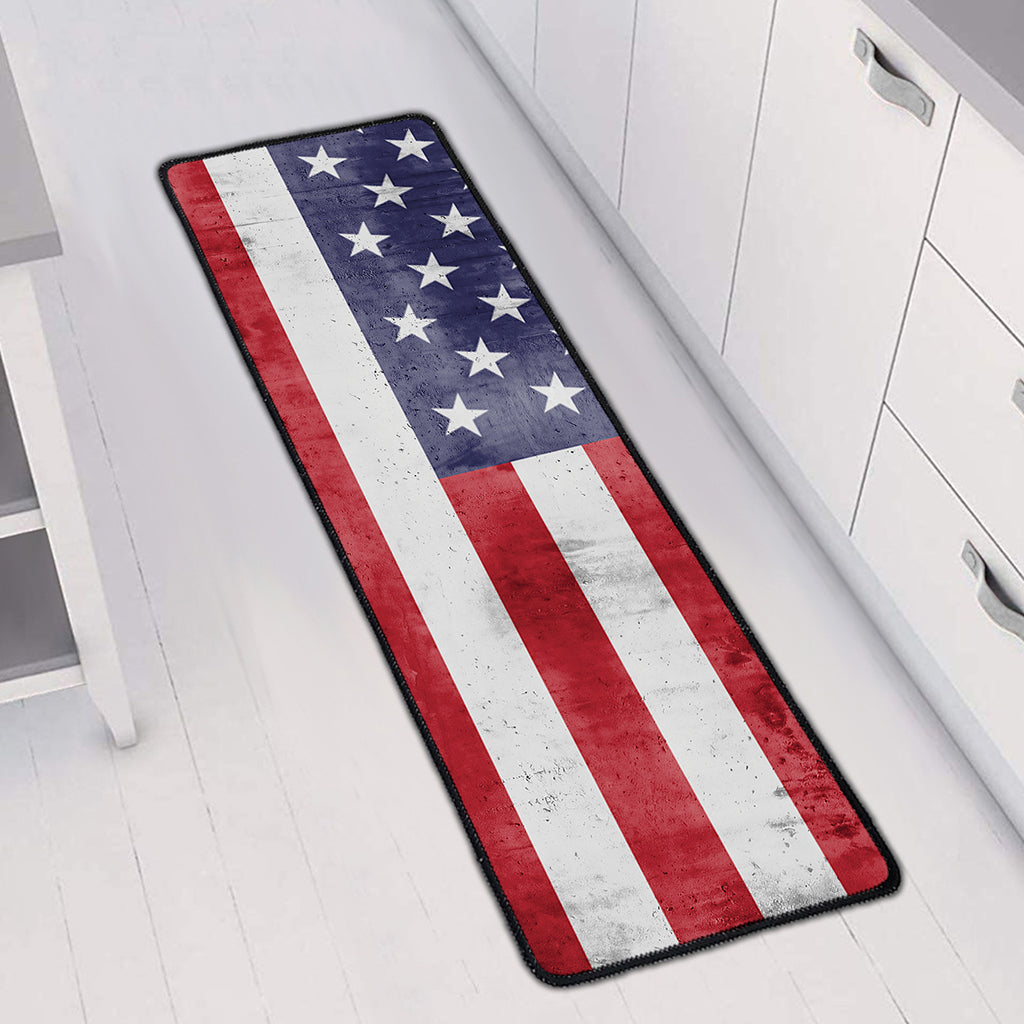 Grunge USA Flag Print Long Kitchen Mat