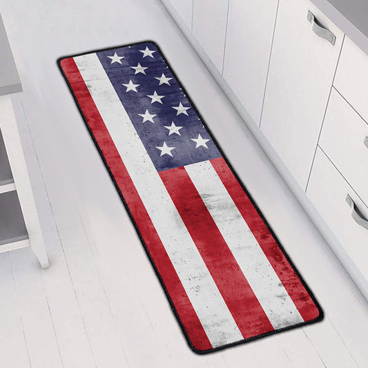 Grunge USA Flag Print Long Kitchen Mat