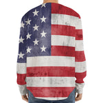 Grunge USA Flag Print Long Sleeve Baseball Jersey