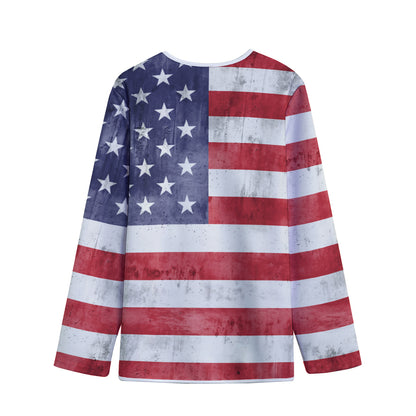 Grunge USA Flag Print Long Sleeve Short Coat
