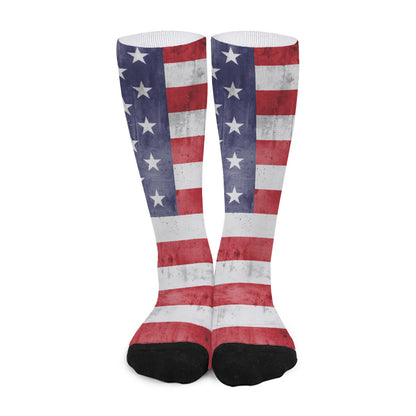 Grunge USA Flag Print Long Socks