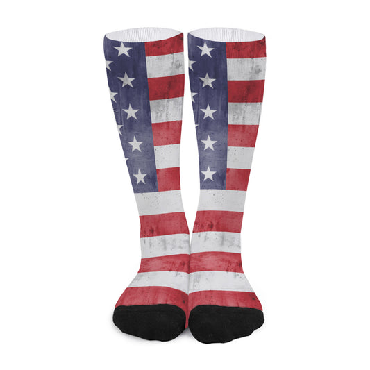 Grunge USA Flag Print Long Socks