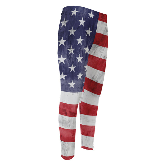 Grunge USA Flag Print Men's Compression Pants