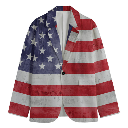 Grunge USA Flag Print Men's Cotton Blazer