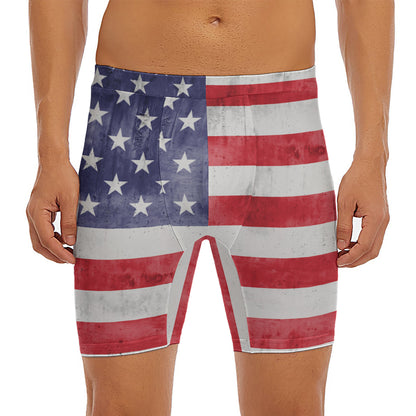 Grunge USA Flag Print Men's Long Boxer Briefs