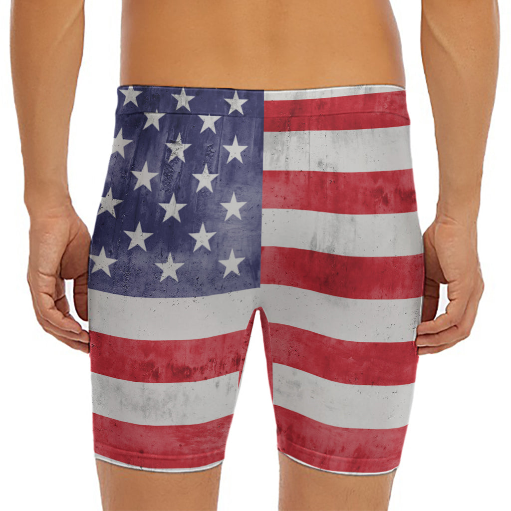 Grunge USA Flag Print Men's Long Boxer Briefs