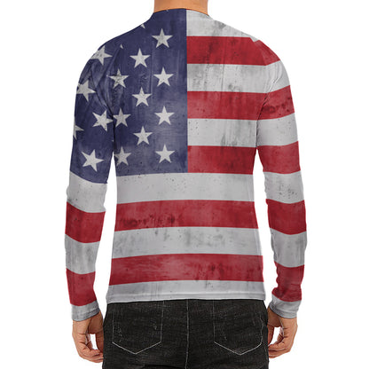 Grunge USA Flag Print Men's Long Sleeve Rash Guard