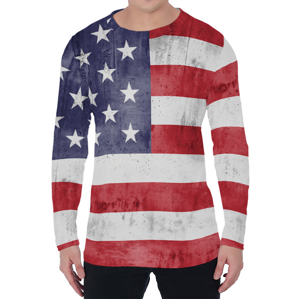Grunge USA Flag Print Men's Long Sleeve T-Shirt