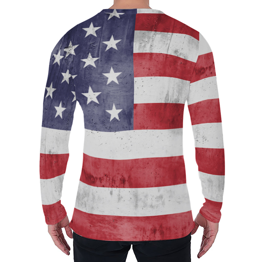 Grunge USA Flag Print Men's Long Sleeve T-Shirt