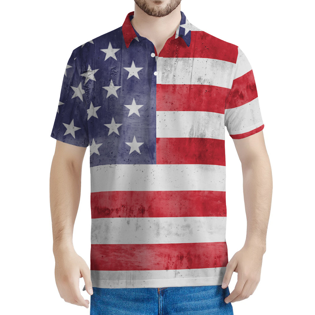 Grunge USA Flag Print Men's Polo Shirt