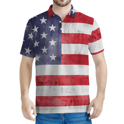 Grunge USA Flag Print Men's Polo Shirt