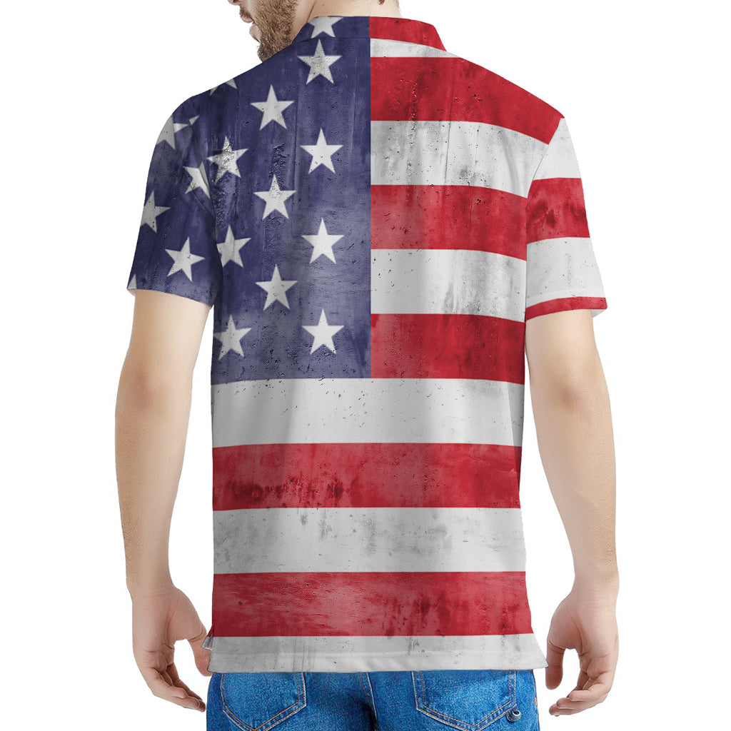 Grunge USA Flag Print Men's Polo Shirt
