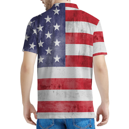 Grunge USA Flag Print Men's Polo Shirt