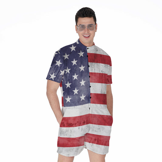 Grunge USA Flag Print Men's Rompers