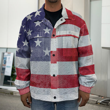 Grunge USA Flag Print Men's Shirt Jacket
