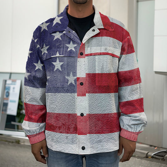 Grunge USA Flag Print Men's Shirt Jacket