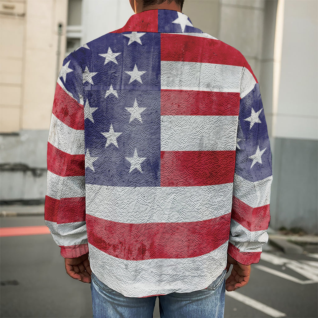 Grunge USA Flag Print Men's Shirt Jacket