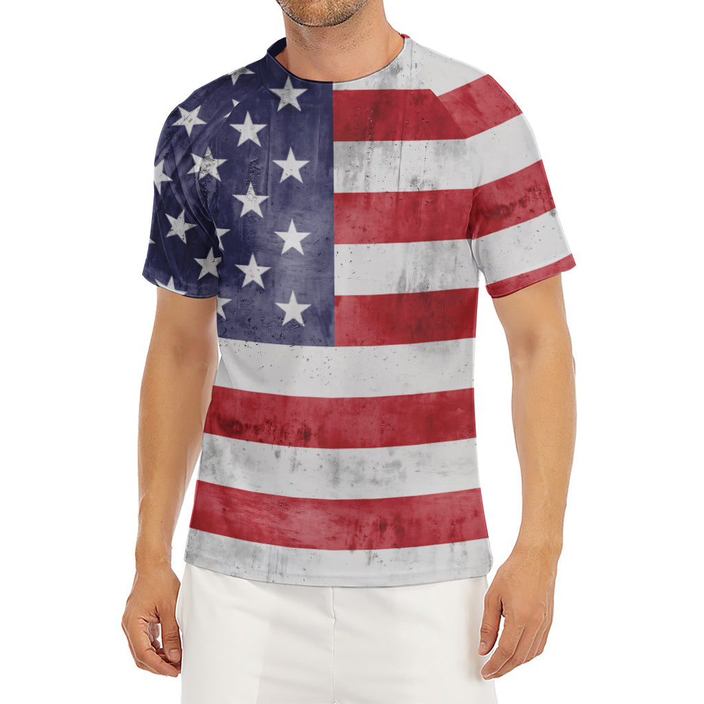 Grunge USA Flag Print Men's Short Sleeve Rash Guard