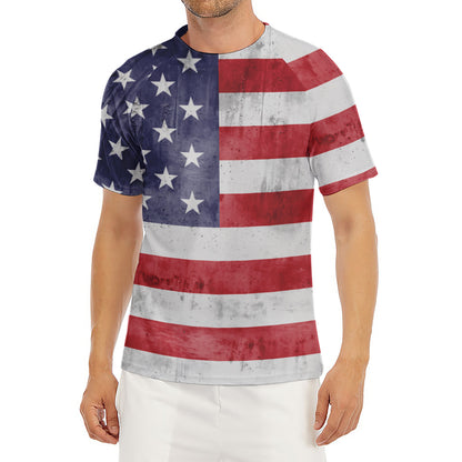 Grunge USA Flag Print Men's Short Sleeve Rash Guard
