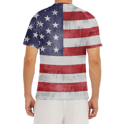 Grunge USA Flag Print Men's Short Sleeve Rash Guard