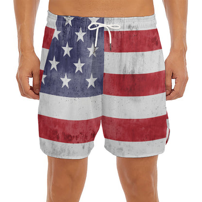 Grunge USA Flag Print Men's Split Running Shorts