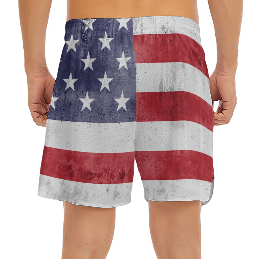 Grunge USA Flag Print Men's Split Running Shorts