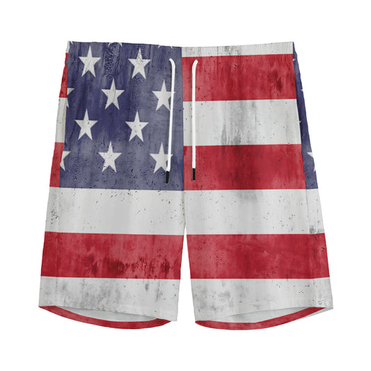 Grunge USA Flag Print Men's Sports Shorts