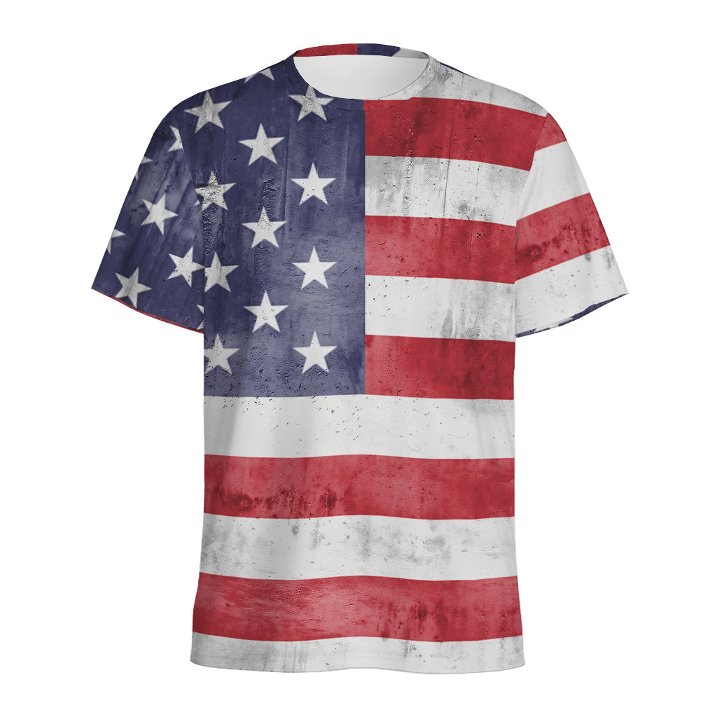 Grunge USA Flag Print Men's Sports T-Shirt