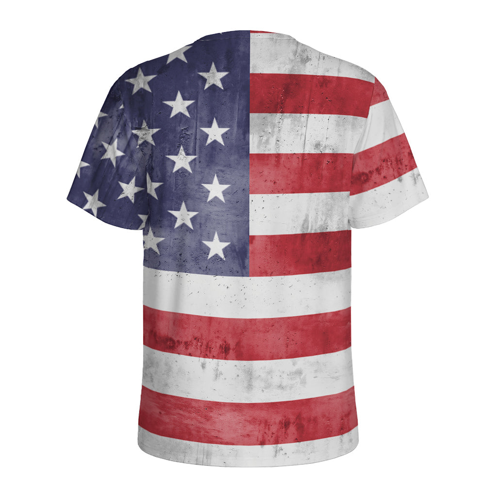 Grunge USA Flag Print Men's Sports T-Shirt