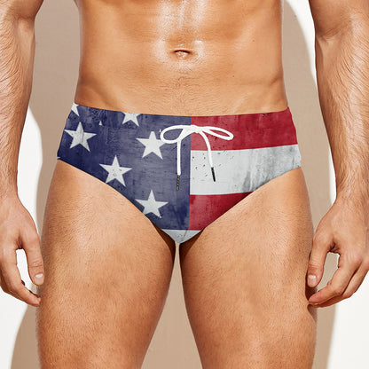 Grunge USA Flag Print Men's Swim Briefs