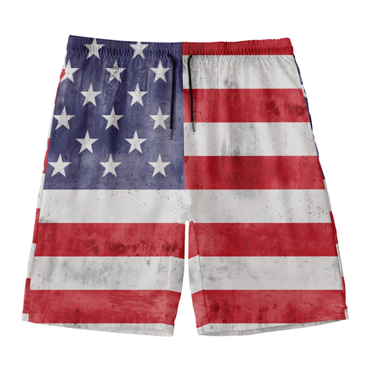Grunge USA Flag Print Men's Swim Trunks